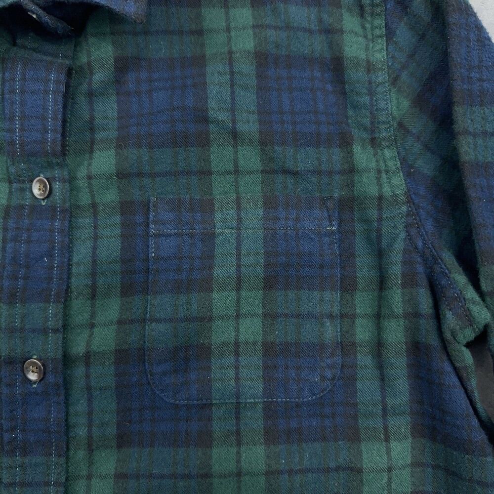 LL Bean Top Women’s Sz M Black Watch Plaid Green Blue Long Sleeve Flannel Shirt - Picture 4 of 7
